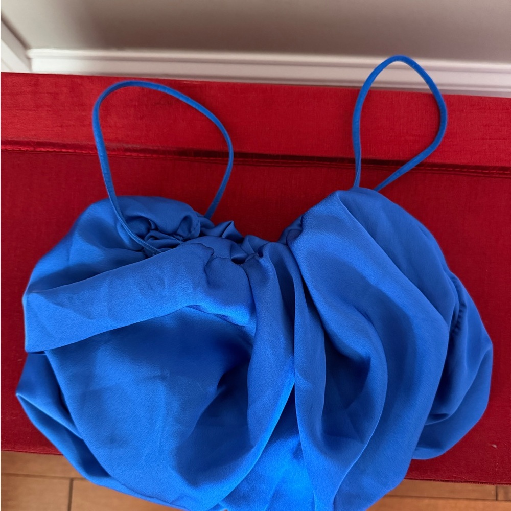 Vibrant Blue Ruched Bubble Crop Top - Picture 3 of 5
